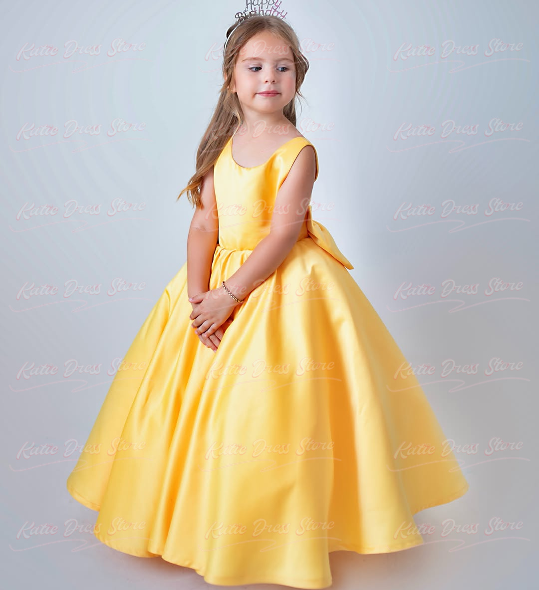 Embroidery Yellow Dress - Vestido de satén amarillo personalizado para