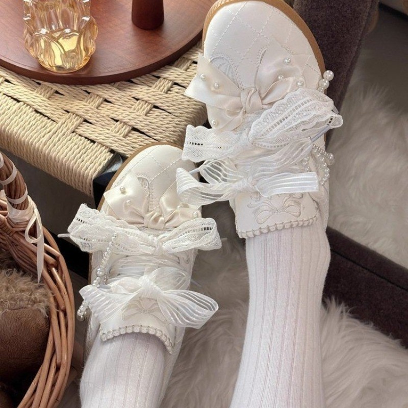 Embroidery Garments - Zapatillas planas de estilo Lolita, con
