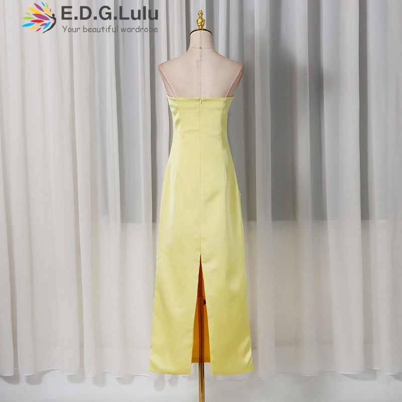 EDGLuLu Vestido Largo de Fiest - Embroidery Yellow Dress reseña y precio