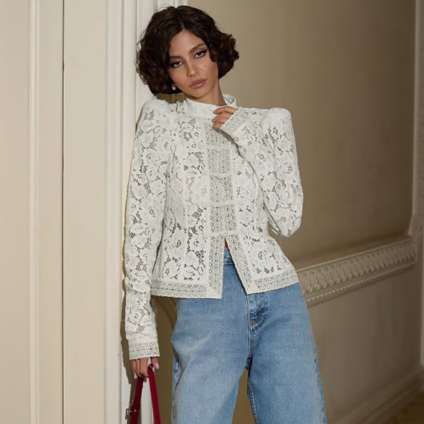 Linad elegante bordado Puff ma - Embroidery Cotton Shirt reseña y precio