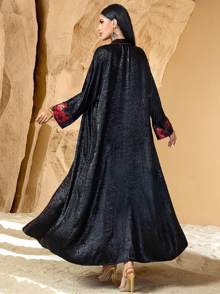 Negro rojo abierto Kimono Abay - Embroidery Kebaya reseña y precio